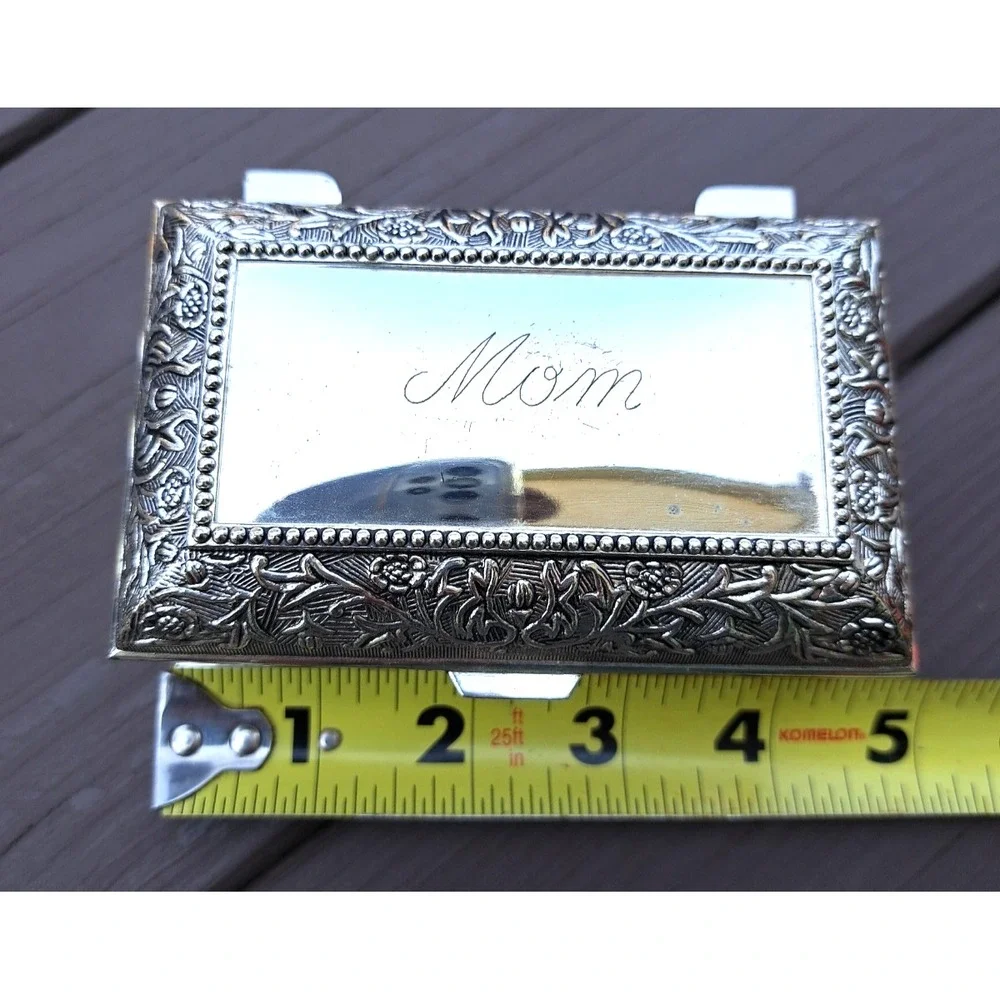 VTG Silver Plated Trinket Jewelry Box Present For Mother Blue Velvet Inner